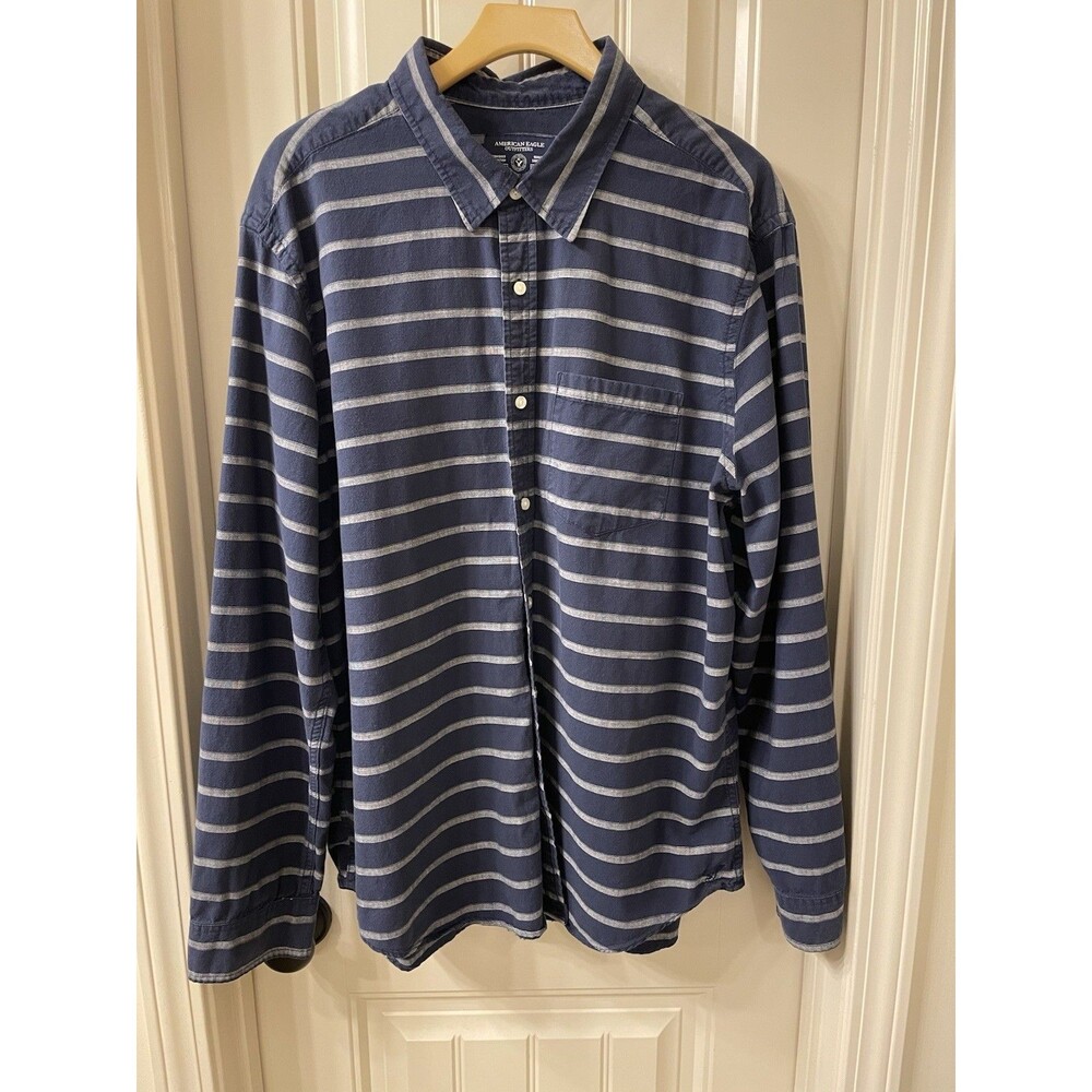 American Eagle Outfitters Shirt Men’s XXL Navy Striped Long Sleeve Button Down